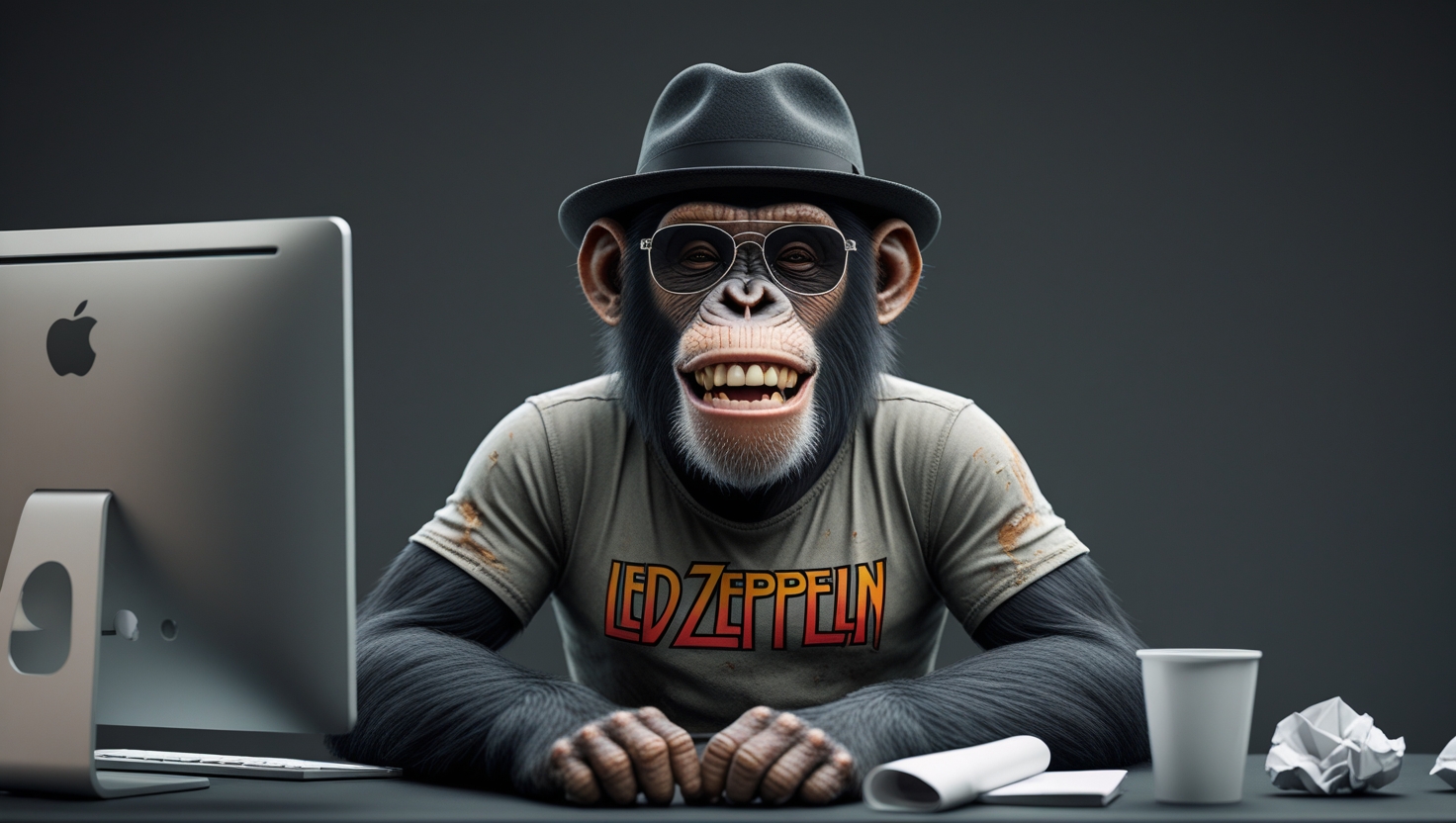 A monkey at a desk